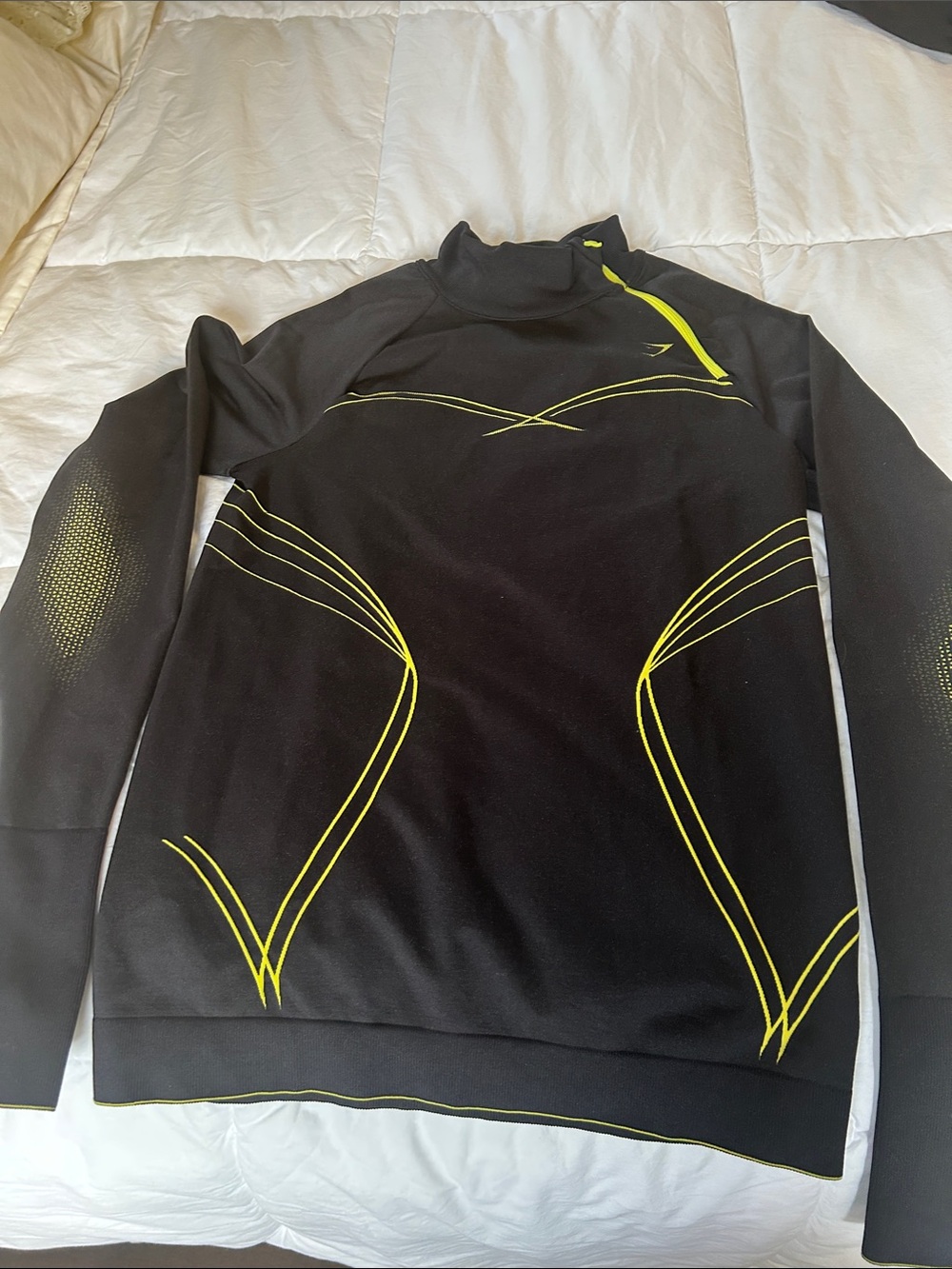 Gymshark Black Long-Sleeve Performance top with Yellow Accents Brand New